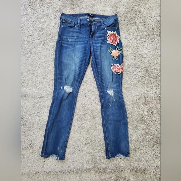 Sequins flower embellished distressed express jeans - Picture 1 of 4